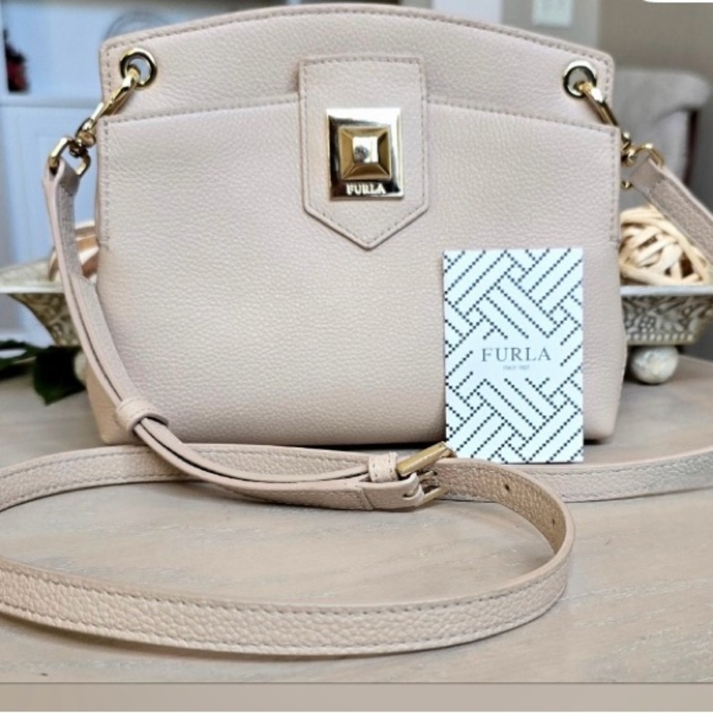 Furla Anna Small Leather Crossbody Bag with Gold Accents